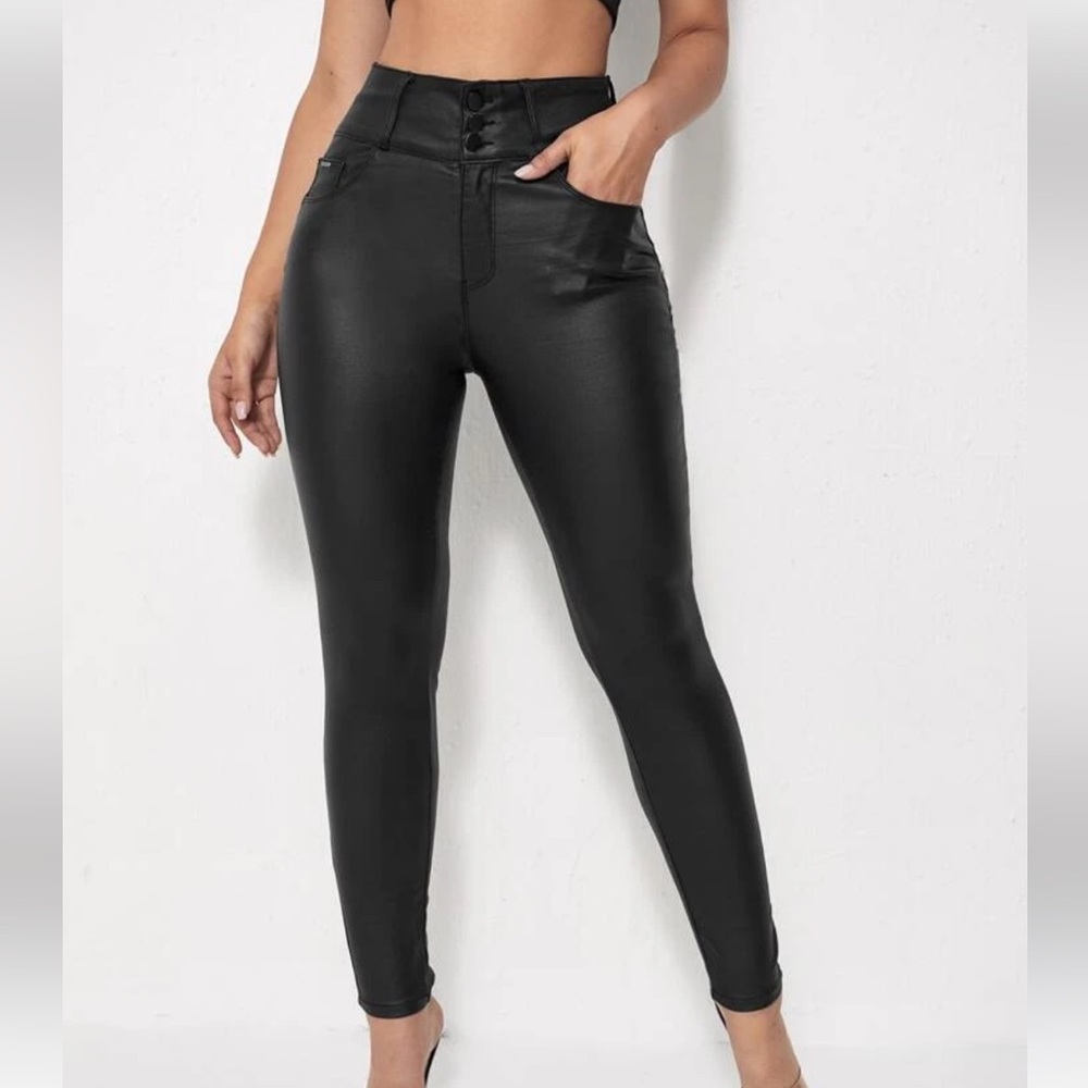 Black Leather Look Alike Jeans size Large